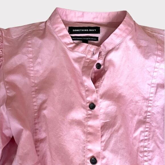 Something Navy | EUC Puff Sleeve Button Down Shirt XXS Pink - Picture 2 of 7